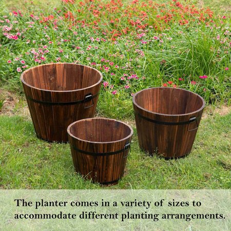 Gardenised Rustic Wooden Whiskey Barrel Planter with Durable Medal Handles and Drainage Hole - Medium QI003236.M